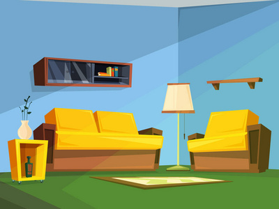 橙色與藍(lán)色的溫馨碰撞 卡通風(fēng)格臥室客廳一隅