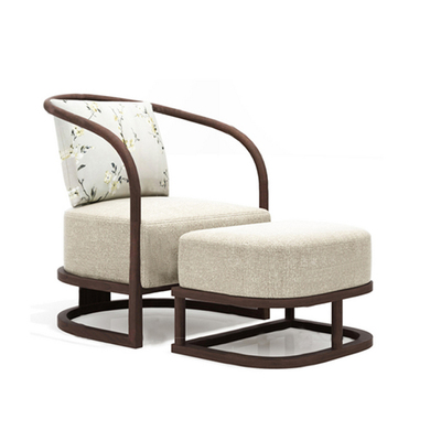 新中式實木單人沙發椅腳踏 現代布藝休閑圈椅，酒店臥室樣板房家具新寵